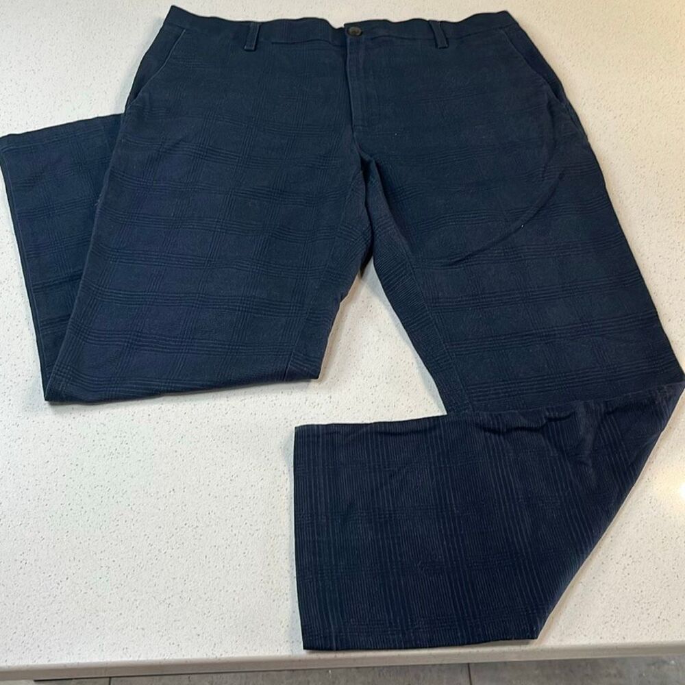 Goodthreads Mens 34x29 Slim Fit Glen Plaid Chino Pants Navy Blue Stretch